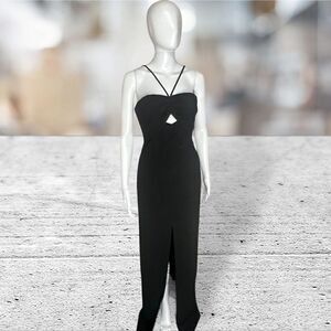 Likely Black Front Cut Out Halter Neck Tie floor Length Dress Gown